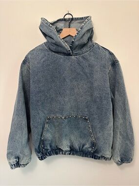 Edikted Marney Studded 100% Cotton Denim Oversized Hoodie Streetwear Punk Alt